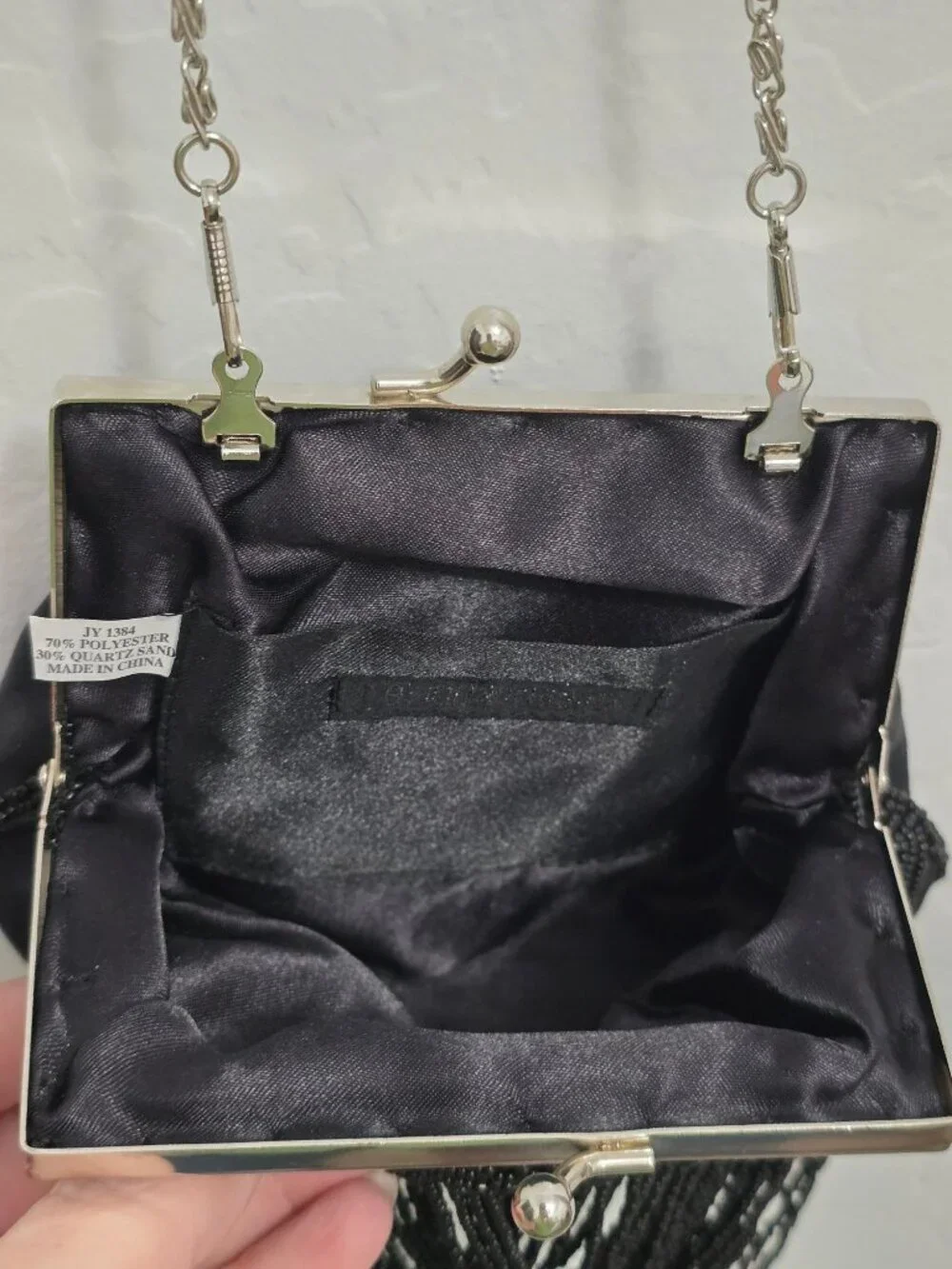 Vintage Bijoux Terner Kiss Lock Beaded Black Evening Clutch Purse Chain 5